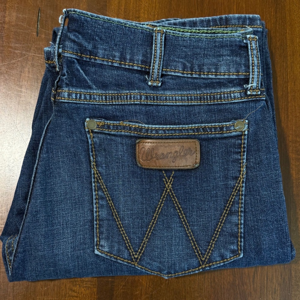 Wrangler Mens Retro Slim Straight Jeans 32x32 Blue Dark Wash Western Cowboy